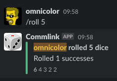 Rolling dice in a Slack channel registered as Shadowrun
